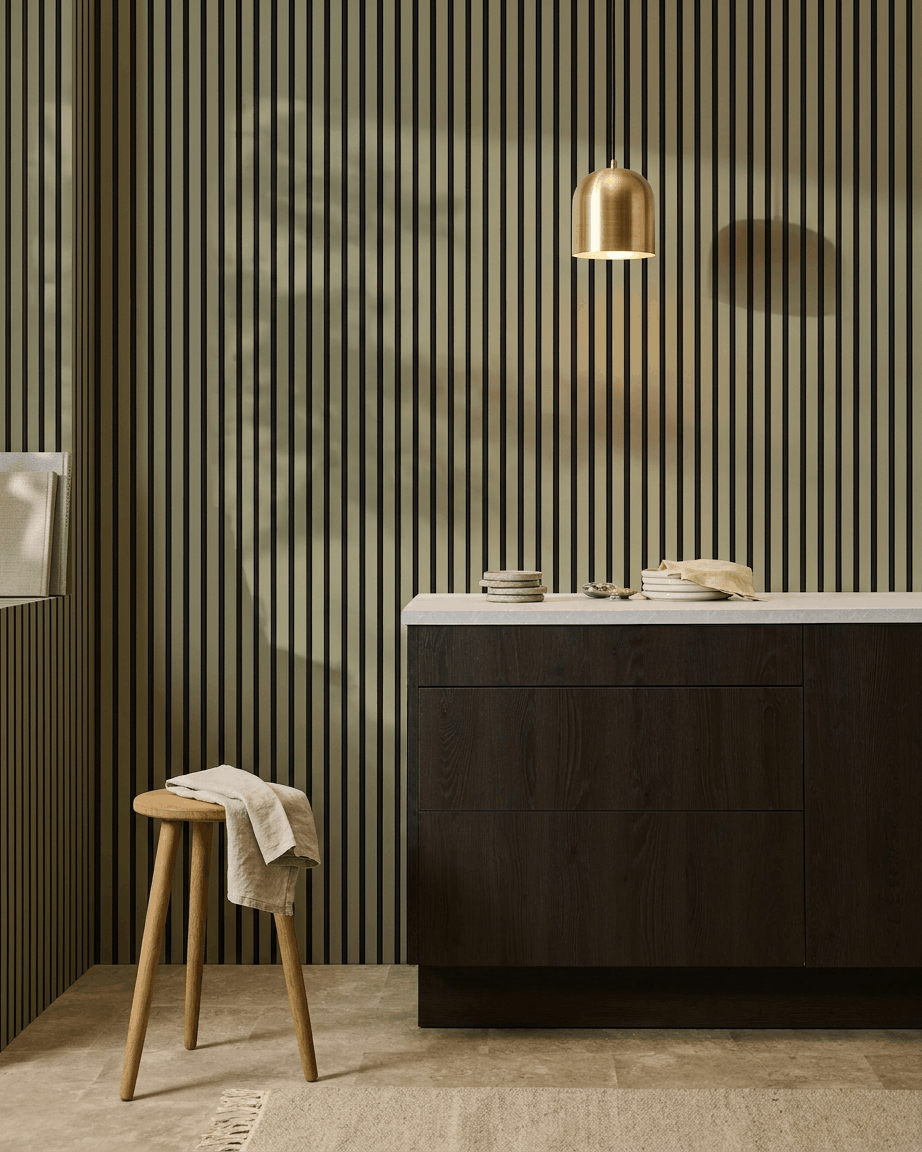 Akupanel | Acoustic Panel / Colored, Moss, Black Felt, 240 x 60 cm